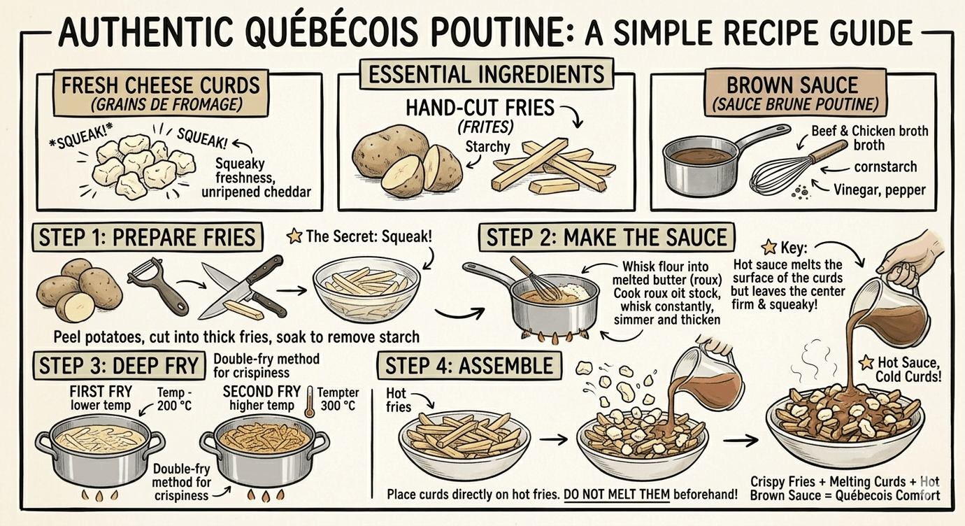 Poutine recipe infographic — English version
